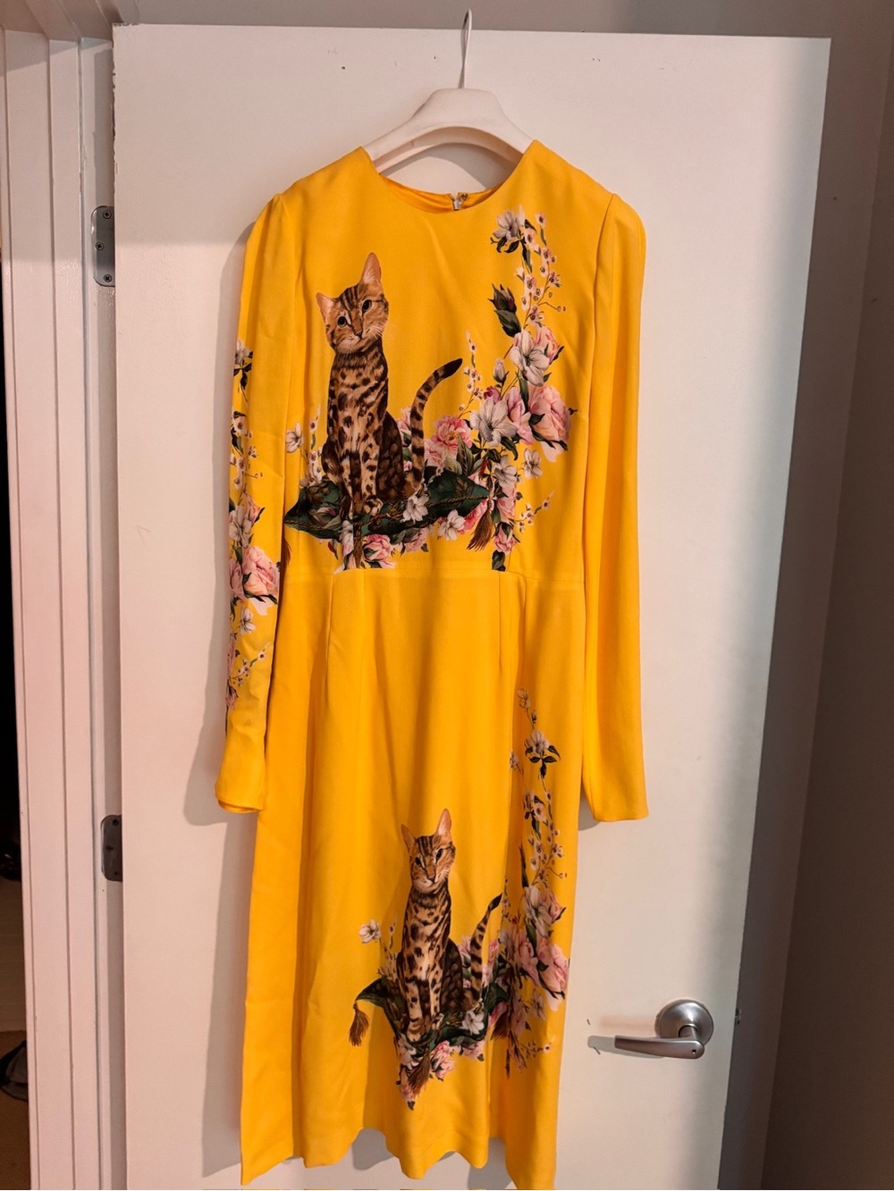 Dolce & Gabbana Bengali Cat Midi Length Dress Yellow Size 42